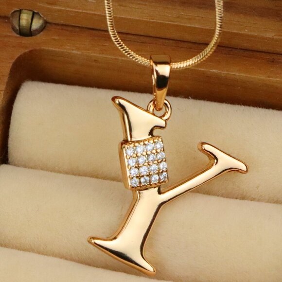 "Rose Gold Y Initial Pendant with CZ Stones Elegant Jewelry,XPPT1436 - Picture 1 of 11